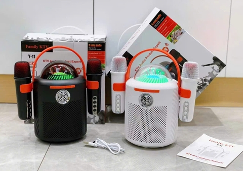 Loa bluetooth karaoke Y11 mẫu loa tròn có đèn led siêu đẹp kèm 2 micro siêu hay