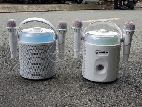 Loa bluetooth karaoke Y9 mẫu loa tròn có đèn led siêu đẹp kèm 2 micro siêu hay