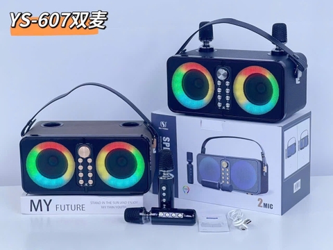 Loa bluetooth SDSR YS-607 mẫu loa karaoke để bàn có đèn led kèm 2 micro không dây siêu hay