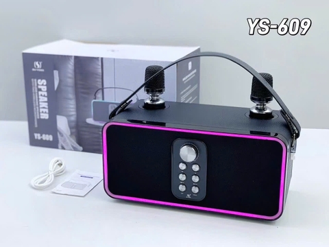 Loa bluetooth SDSR YS-609 mẫu loa karaoke để bàn có viền đèn led kèm 2 micro không dây siêu hay
