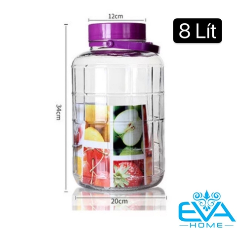 Bình thủy tinh ngâm RƯỢU, thực phẩm QX 8L (8000ml) nắp tím, bình dày [BH: NONE] 1l9a12