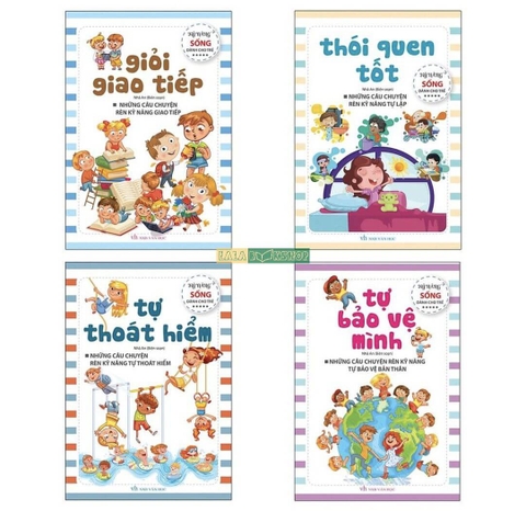 Combo 4 quyển sách  kỹ năng sống cho bé [GIỎI GIAO TIẾP + THÓI QUEN TỐT+ TỰ THOÁT HIỂM+ TỰ BẢO VỆ MÌNH)