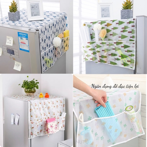 Áo trùm Tấm phủ tủ lạnh, lò xi sóng có túi đựng tiện dụng
