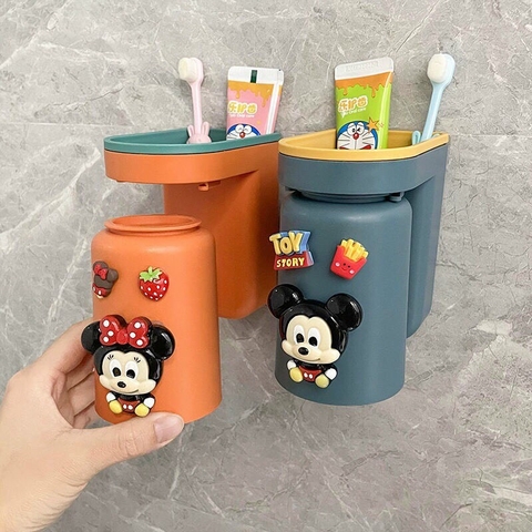 Hộp đựng bàn chải kèm ly đánh răng cho bé Hoạt hình DÁN TƯỜNG [BH: NONE]