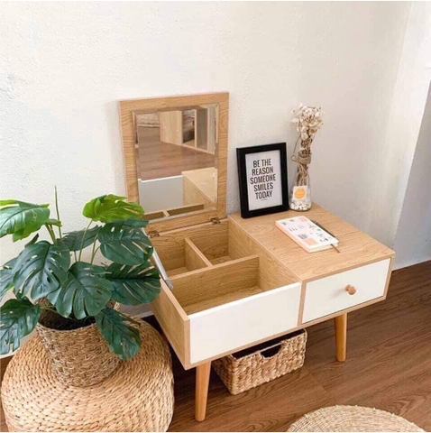 Bàn gỗ NGỒI BỆT làm việc, kiêm bàn trang điểm thiết kế có gương gấp gọn tiện lợi  [BH: NONE]