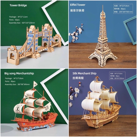 Mô hình đồ chơi lắp ráp gỗ 3D cho bé, decord siêu đẹp hình Tháp, Cầu, Thuyền {HÌNH VỀ NGẪU NHIÊN TÙY LÔ} [BH: NONE]