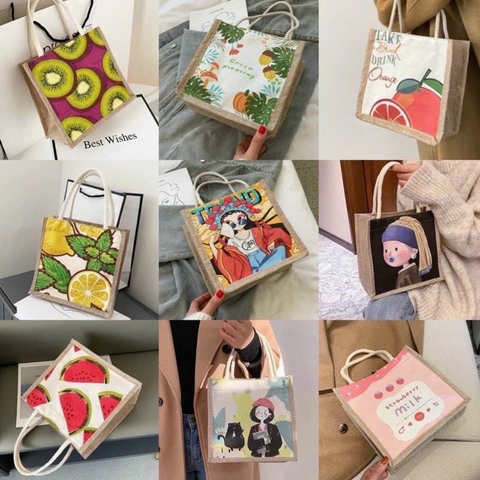 Túi cói nhỏ đựng đồ học tập / đi chơi cho bé / đựng đồ trang điểm [BH: NONE]