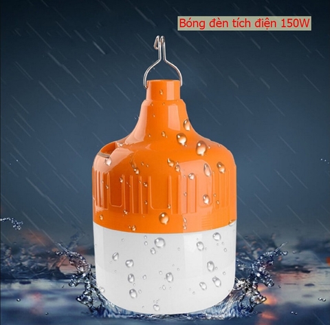 Bóng đèn led tích điện 150w hộp đen bóng Cam có móc treo [BH 1 tuần]