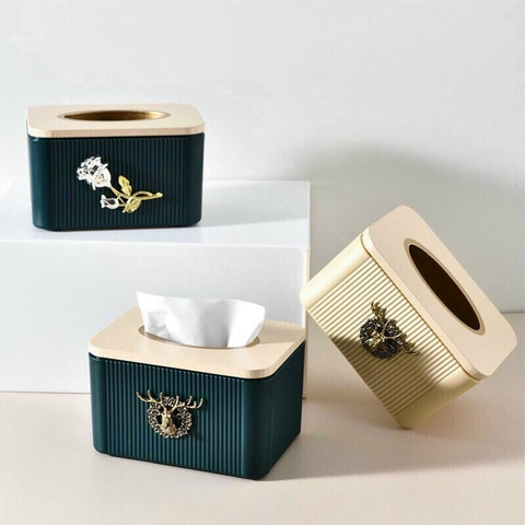 Hộp đựng khăn giấy ăn sử dụng họa tiết Bắc âu (hình hoa/ hình hưu- tùy lô) cao cấp sang trọng size 10.5x12.2x17cm [BH: NONE]