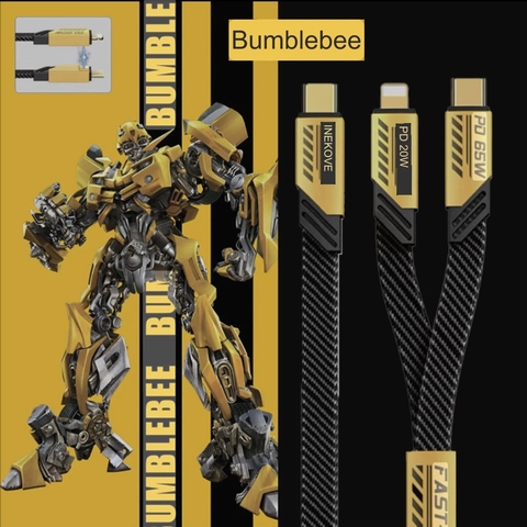 Cáp sạc nhanh 65w đa năng Wekome WDC-189 2 in 1 (1 đầu C ra 2 đầu L vs C) (Type C ra iPhone Lightning vs Type-C - như 2 đầu type c) màu vàng Bumblebee vs đen Megatron chính hãng [BH 1 năm]