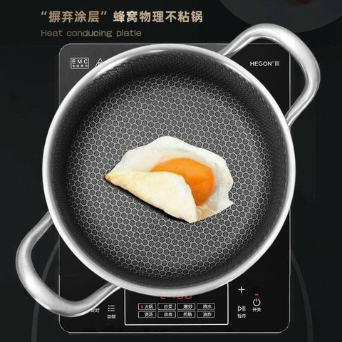 Nồi chiên, chảo tổ ong 2 quai inox chống dính 28cm loại tốt đáy xài bếp từ [BH: NONE]