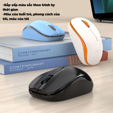 Chuột không dây MÀU TRẮNG/ XANH DEIOG Q1 3 nút silent chống ồn chính hãng [BH 1 năm]