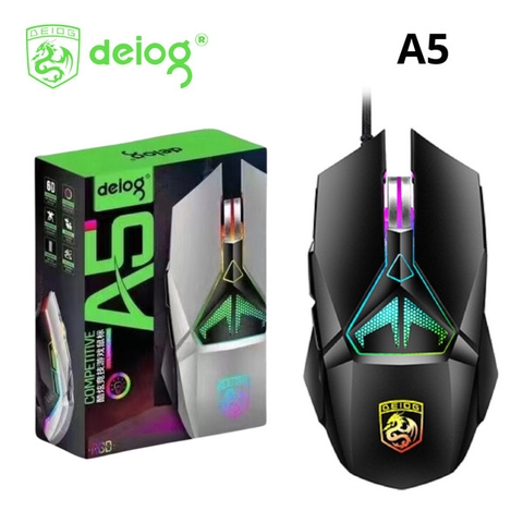 Chuột gaming có dây DEIOG A5 có 6 nút hỗ trợ app led RGB 16 triệu màu 1600 DPI chính hãng [BH 1 năm]