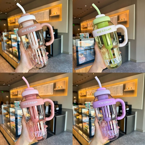 Bình đựng nước ICECREAM có quai cầm tiện lợi 1200ml-1400ml tùy lô tặng kèm ống hút  [BH: NONE]