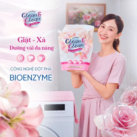 Túi nước giặt xả vải 3200ml CLEAN  hương nước hoa Lily Thái Lan