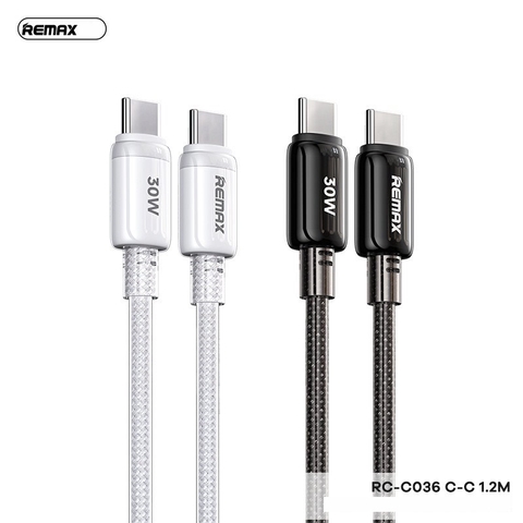 Cáp sạc nhanh 30w REMAX RC-C036 (c-c) 1.2m - 2 đầu type c ra type-c chính hãng [BH 1 năm]