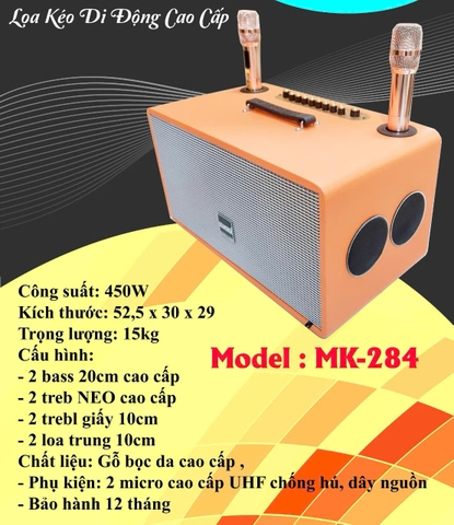 Loa bluetooth Karaoke xách tay SoundBox MK-284 8 củ loa bọc giả da siêu đẹp kèm 2 mic UHF chống hú