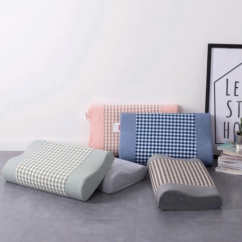 Gối cao su non 2 màu kẻ sọc hỗ trợ giấc ngủ sâu size 35 x 50cm