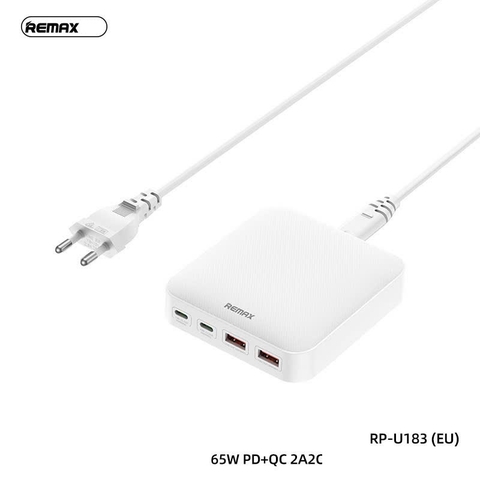 Cóc sạc nhanh 65W Remax RPP-U183 EU ( 2 Cổng Type C, 2 cổng USB) dây dài 1.5m [BH: 1 NĂM]