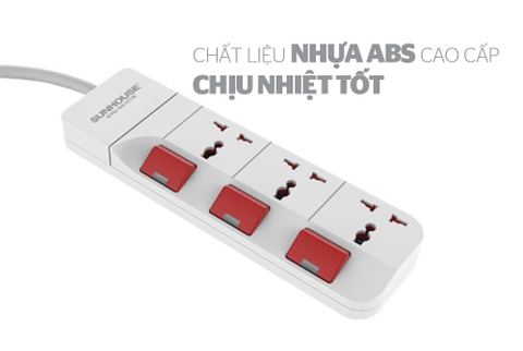Ổ cắm điện Sunhouse OC1-3R gồm 3 ổ cắm công tắc riêng biệt  [BH: 1 Tuần]