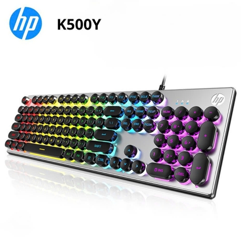 Bàn phím cơ có dây nút tròn RETRO PUNK HP K500Y (ĐEN/ TRẮNG) có đèn led nhiều màu siêu đẹp chính hãng [BH: 6 THÁNG]