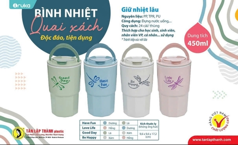 Ly nhựa đựng nước 450ml chuồn chuồn nhựa TLT có quai xách  [BH: NONE]