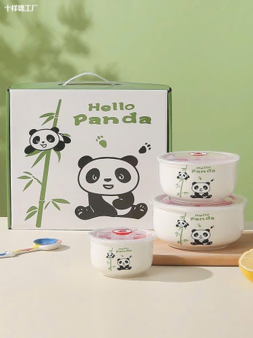 Bộ 3 thố sứ PANDA/ HOA HỒNG/ HỌA TIẾT NHIỀU MẪU có nắp đậy, úp mì, đựng thức ăn tiện lợi- MẪU TÙY LÔ [BH: NONE]