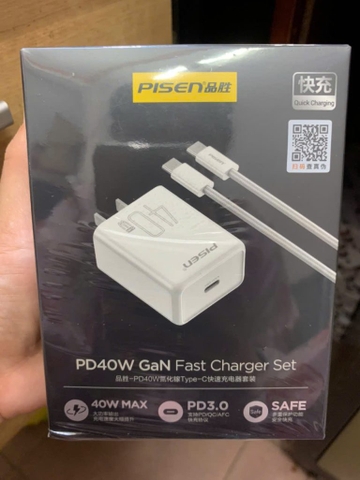 Bộ sạc nhanh GaN 40w PISEN TS-C191 kèm cáp 2 đầu Type-C chính hãng [BH 1 năm]