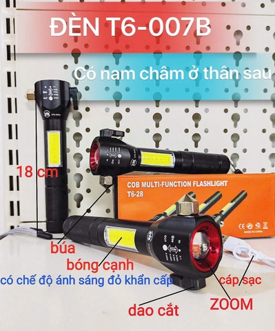 Đèn pin đa năng T6-007b có búa phá kính siêu tiện lợi [BH 1 Tuần]