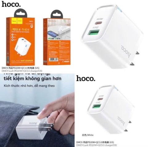 Cóc sạc nhanh 20w Hoco DMC9 mẫu mới 2 cổng sạc ( 1 cổng usb 1 cổng type c) chính hãng [BH 1 Năm]