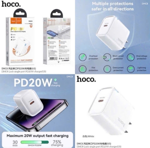 Cóc sạc nhanh 20w Hoco DMC8 mẫu mới 1 cổng sạc type c chính hãng [BH 1 Năm]