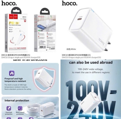 Cóc sạc nhanh 30w Hoco DMC10 1 cổng type c chính hãng [BH 1 Năm]