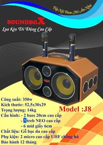 Loa bluetooth karaoke SOUNDBOX J8 bọc da cao cấp kèm 2 micro siêu hay [BH 1 Năm]