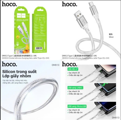 Cáp sạc nhanh 3A HOCO DMX13 Type c dây silicone chống đứt chính hãng [BH 1 Năm]