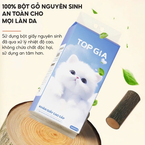 1 GÓI LẺ Khăn giấy khô rút Topgia mẫu mới DOG CAT 13x17.5cm an toàn cho bé, 100% bột gỗ nguyên sinh (Thùng 10 Gói) [BH: NONE]
