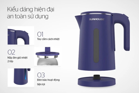 Ấm đun nước siêu tốc Sunhouse SH.1355 INOX 2 LỚP  [BH: 1 TUẦN]