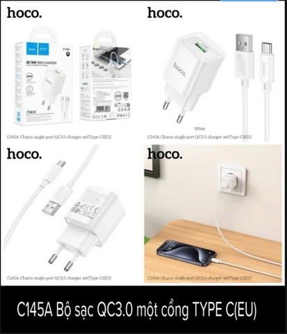 Bộ sạc nhanh QC3.0 C145A UE 1 cổng USB kèm cáp usb ra Type c chính hãng [BH 1 Năm]