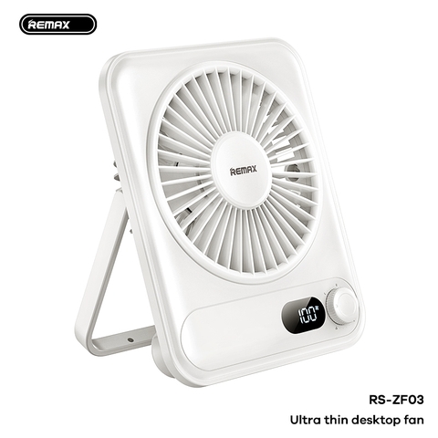 Quạt tích điện REMAX RS-ZF03 mẫu quạt để bàn siêu mỏng pin 1200mAh có 100 cấp độ gió kèm đèn led hiển thị [BH 1 năm]