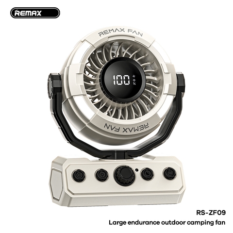 Quạt tích điện REMAX RS-ZF09 mẫu quạt cắm trại ngoài trời pin siêu khủng 20.000mAh có 100 cấp độ gió kèm đèn led hiển thị [BH 1 năm]