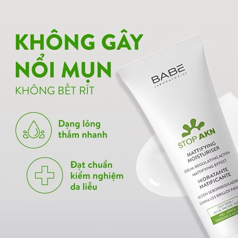 Kem dưỡng BABE Stop AKN Mattifying Moisturiser dành cho da mụn 50ml