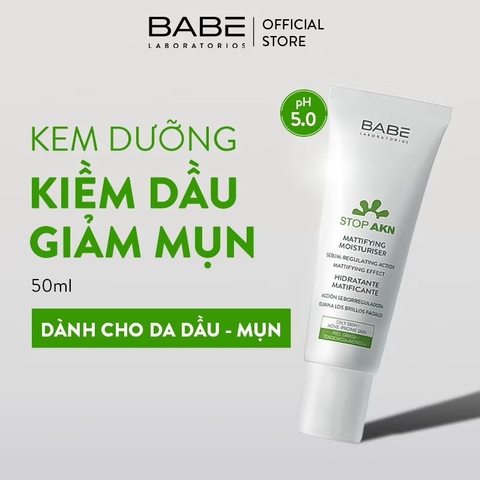 Kem dưỡng BABE Stop AKN Mattifying Moisturiser dành cho da mụn 50ml