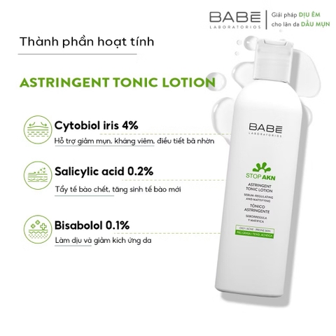 Toner cân bằng da BABE Stop AKN Astringent Tonic Lotion dành cho da dầu mụn 250ml
