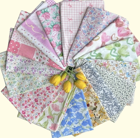 Vải Thô cotton in hoa, caro, sọc - may bộ, đầm, handmade, decor (dài 1m, khổ 1m45, vải cắt liền)