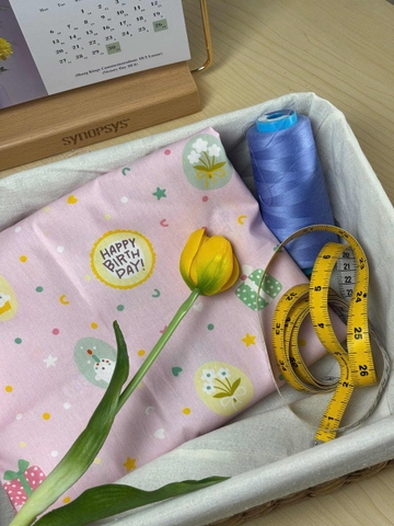 Vải Thô cotton - họa tiết sinh nhật, birthday, trang trí, quần áo, DIY (dài 1m, khổ 1.45m, vải cắt liền)