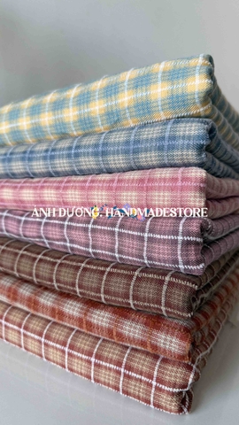 Vải Cotton caro nhung ô chữ nhật - may bộ, quần suông, áo khoác, đầm, decor (dài 1m, khổ 1m5, vải cắt liền)