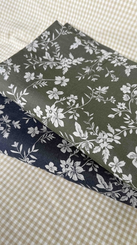 Vải Thô cotton denim in hoa - may bộ, đầm, decor, handmade (dài 1m, khổ 1m45, vải cắt liền)