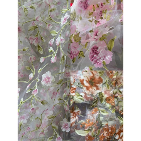 Vải Voan kính in hoa nhí - may đầm, trang trí, handmade (dài 1m, khổ 1m3, vải cắt liền)