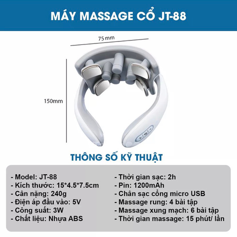 Máy Massage Cổ Vai Gáy Cơ Vật Lý Kết Hợp Xung Điện chính hãng  mat xa 4 điểm chạm 5 đầu rung Bảo hành chính hãng 6 tháng