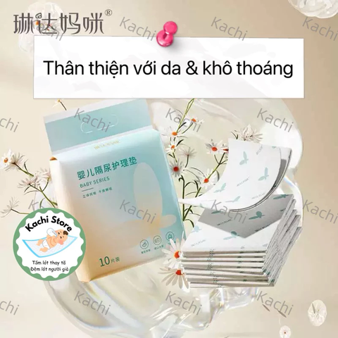 Tấm lót thay tã chống thấm cho bé sơ sinh Lindamami mỏng vừa dùng 1 lần