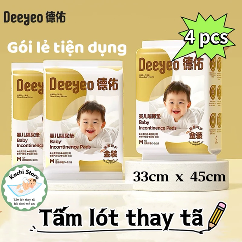 Deeyeo Lẻ 4 miếng Tấm lót thay tã chống thấm dùng 1 lần cho bé